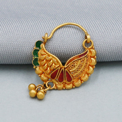 Indian Handmade Nose pin, 22k Yellow Gold Nath, earrings