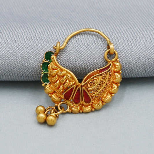 Indian Handmade Nose pin, 22k Yellow Gold Nath, earrings