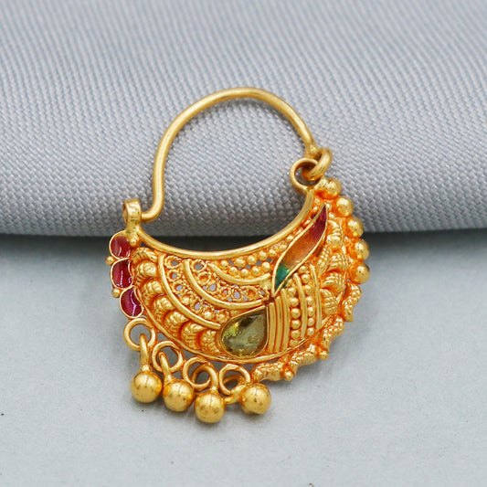 designer 22k yellow gold nose ring handmade jewelry for gift