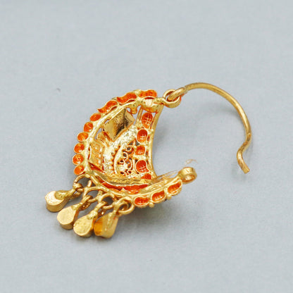 22k Yellow Gold Nath Nose Ring Nose Pin, Bali earrings Indian Handmade Jewelry