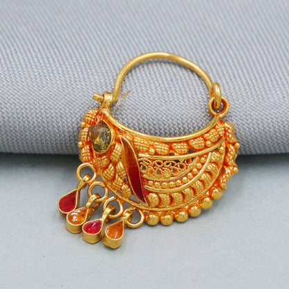 22k Yellow Gold Nath Nose Ring Nose Pin, Bali earrings Indian Handmade Jewelry