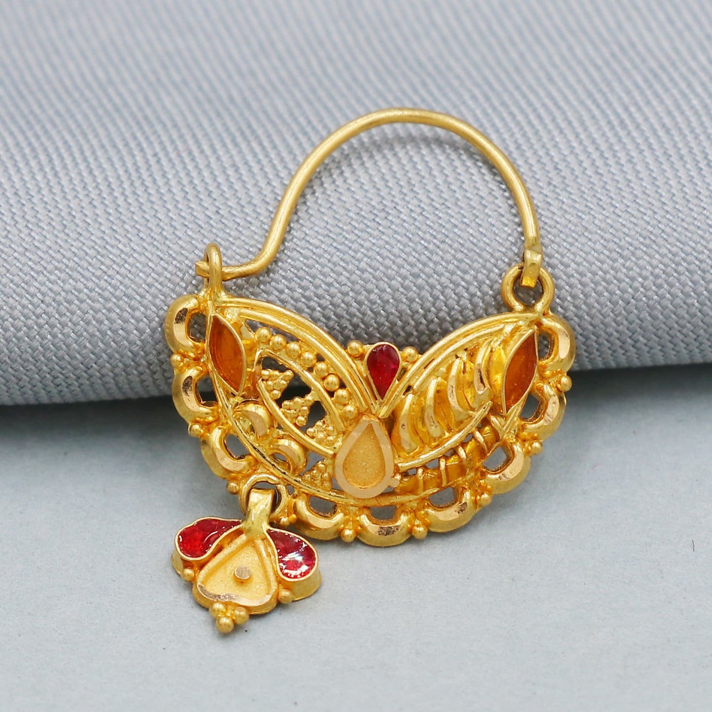 22k Gold Nath / Earrings Nose Ring , Nose pin, 22k Yellow Gold Nath