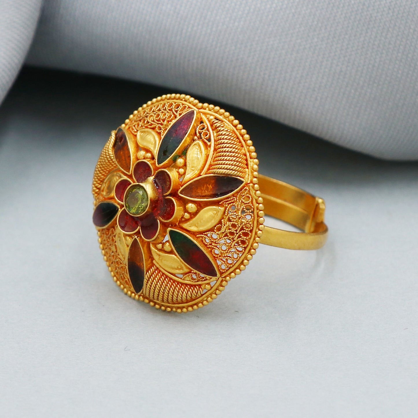 Filigree Desigenr 22k Gold Ring, Royal Heritage Indian Jewelry