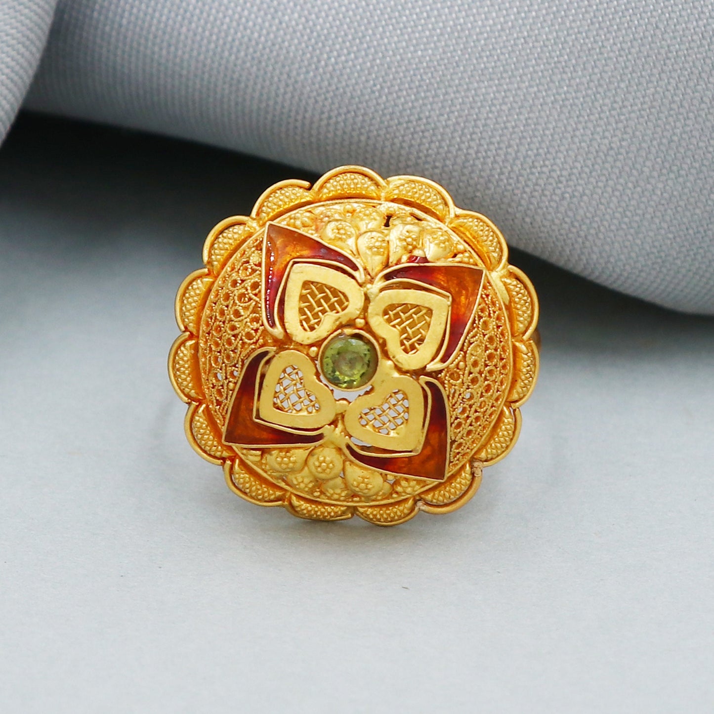 Women 22k gold handcrafted round ring jewelry adjustable size