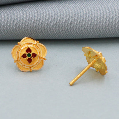 Tribes style 22k Yellow Gold Earrings Handmade Jewelry for Gift, K4389