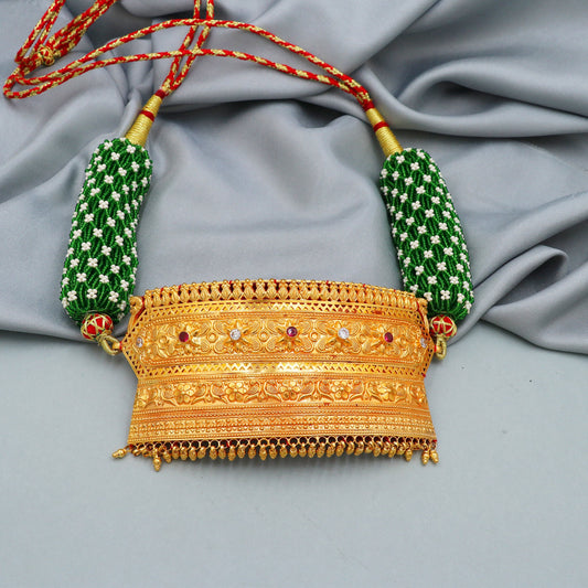 22k yellow gold Necklace (aad) traditional Indian Handmade Jewelry for women, adjustable cord