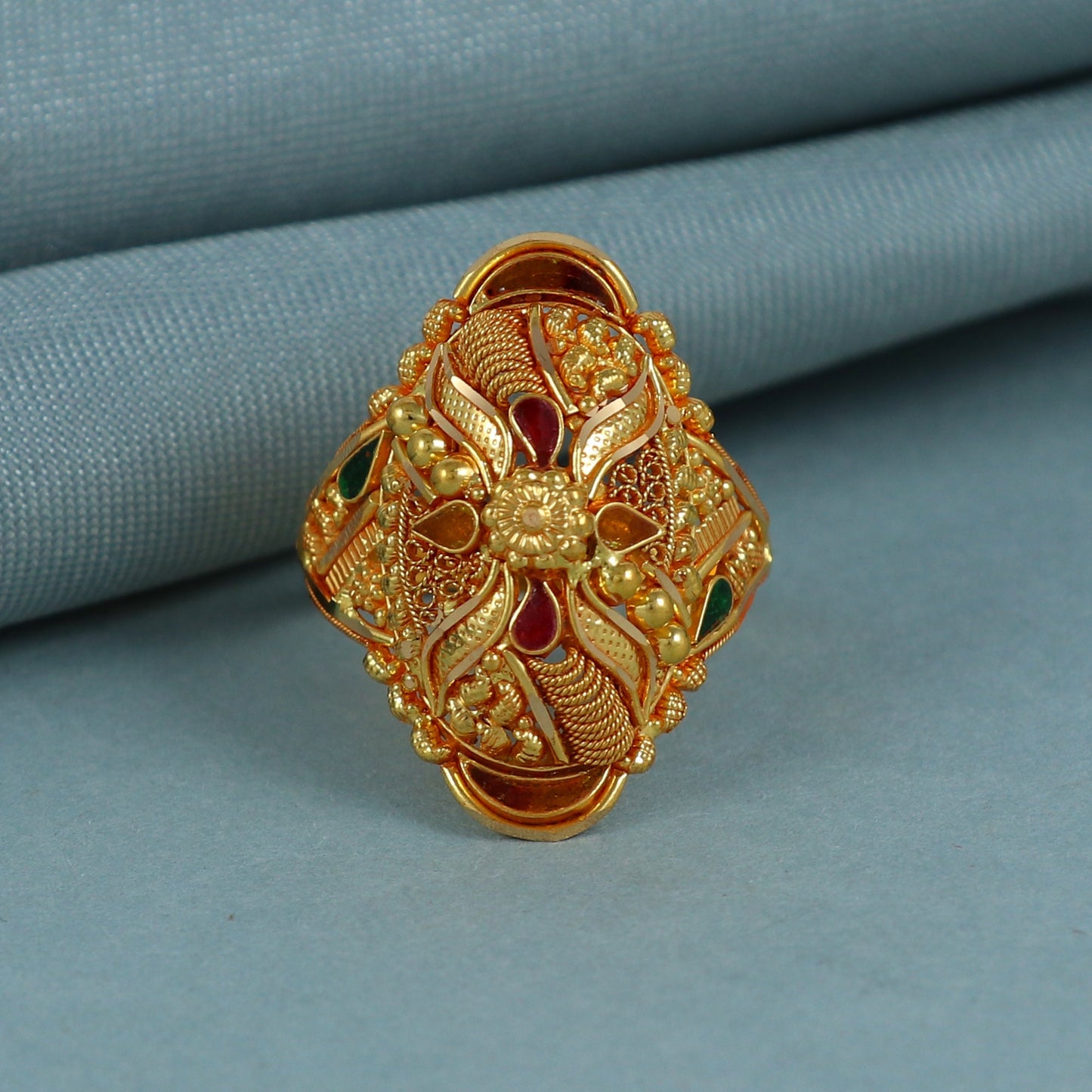 handcrafted solid 22k gold ring indian filigree designer floral art women ring