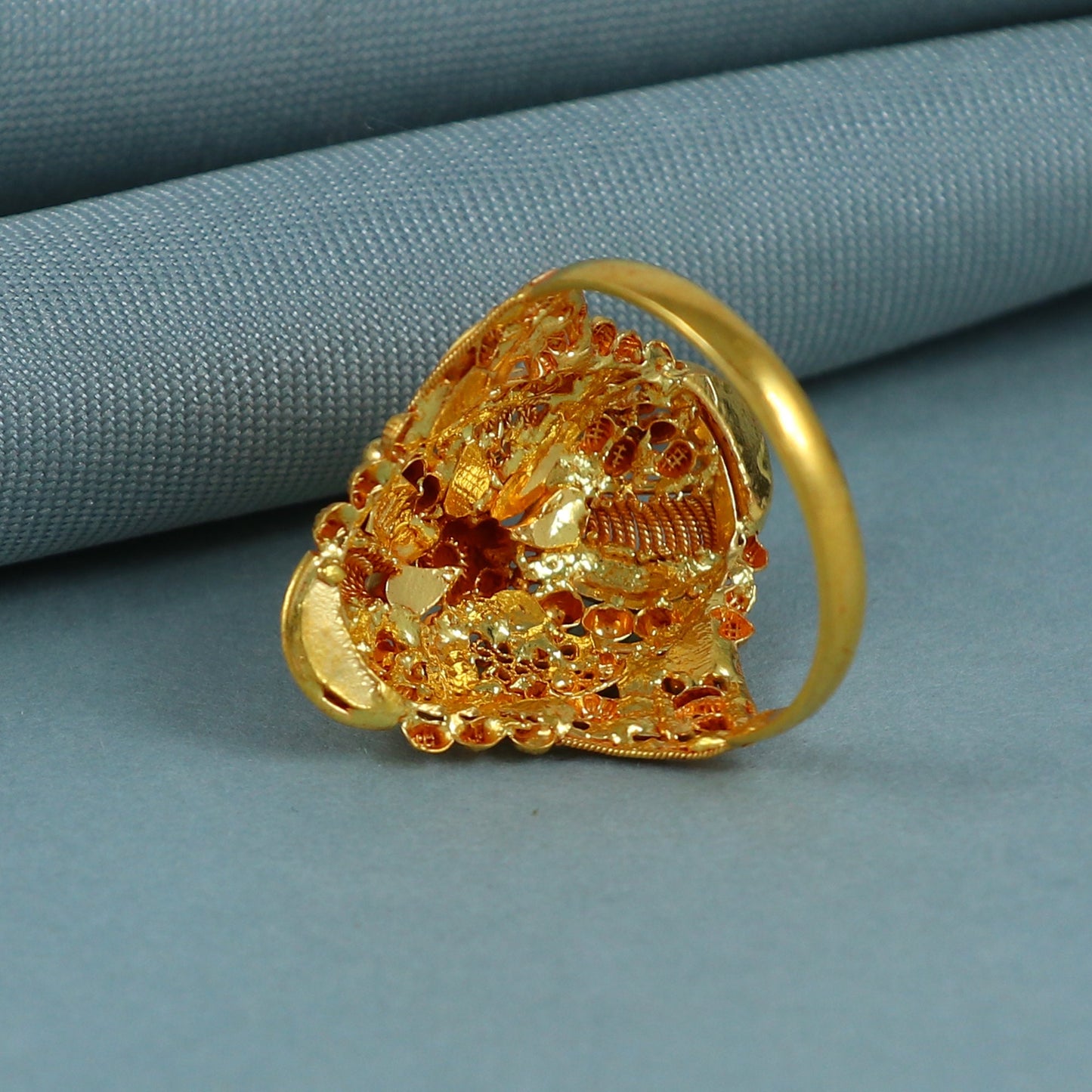 handcrafted solid 22k gold ring indian filigree designer floral art women ring