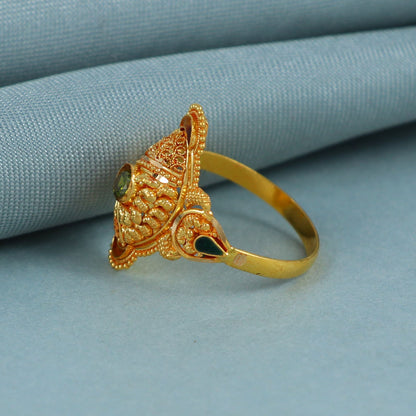 916 22k yellow solid gold ring handmade jewelry for gift, rajasthani indian Style traditional handcrafted gold ring, Meenakari Gold Ring,