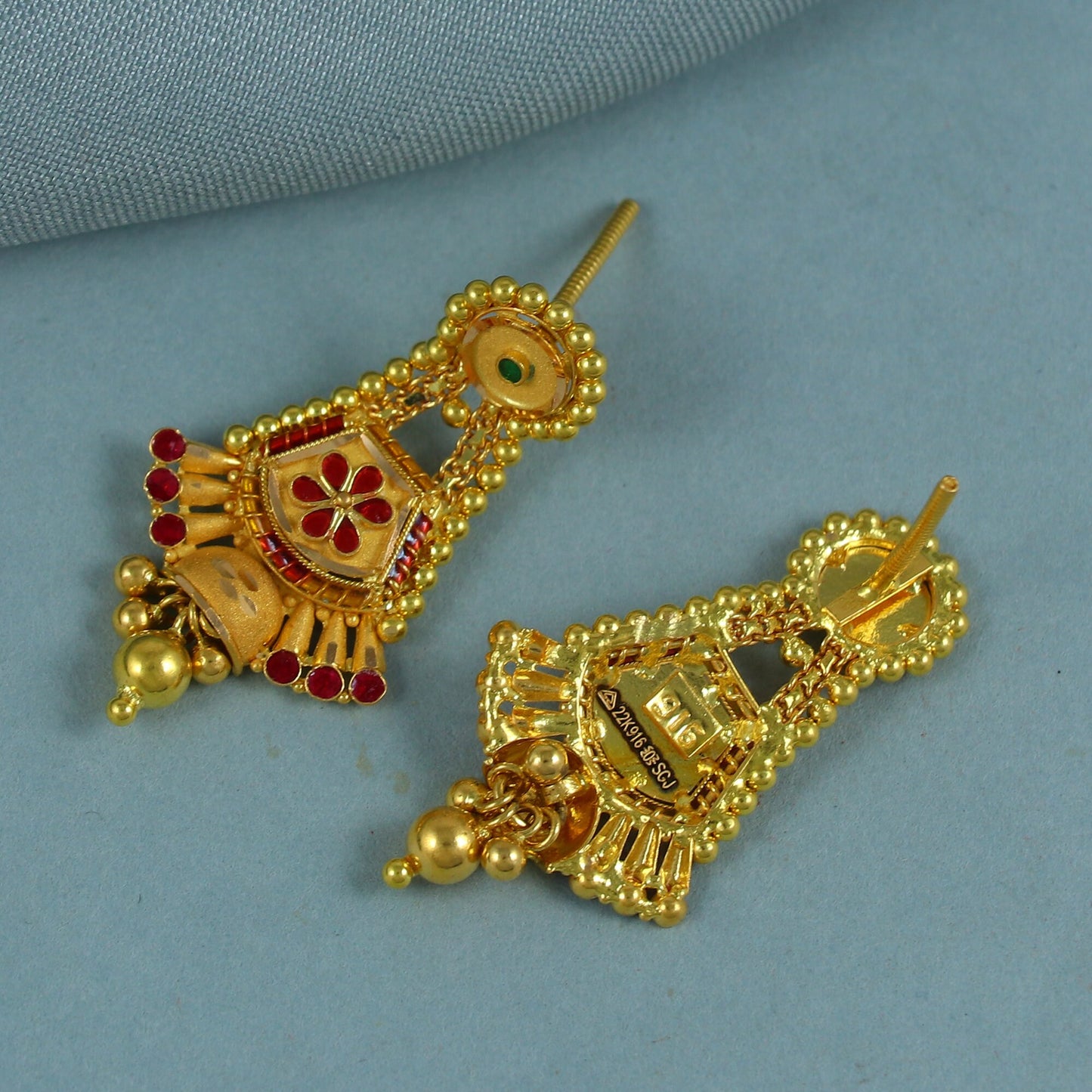 22k Yellow Gold Earrings, Handmade Yellow gold earrings for women, Christmas gift, indian style gold earrings jewelry