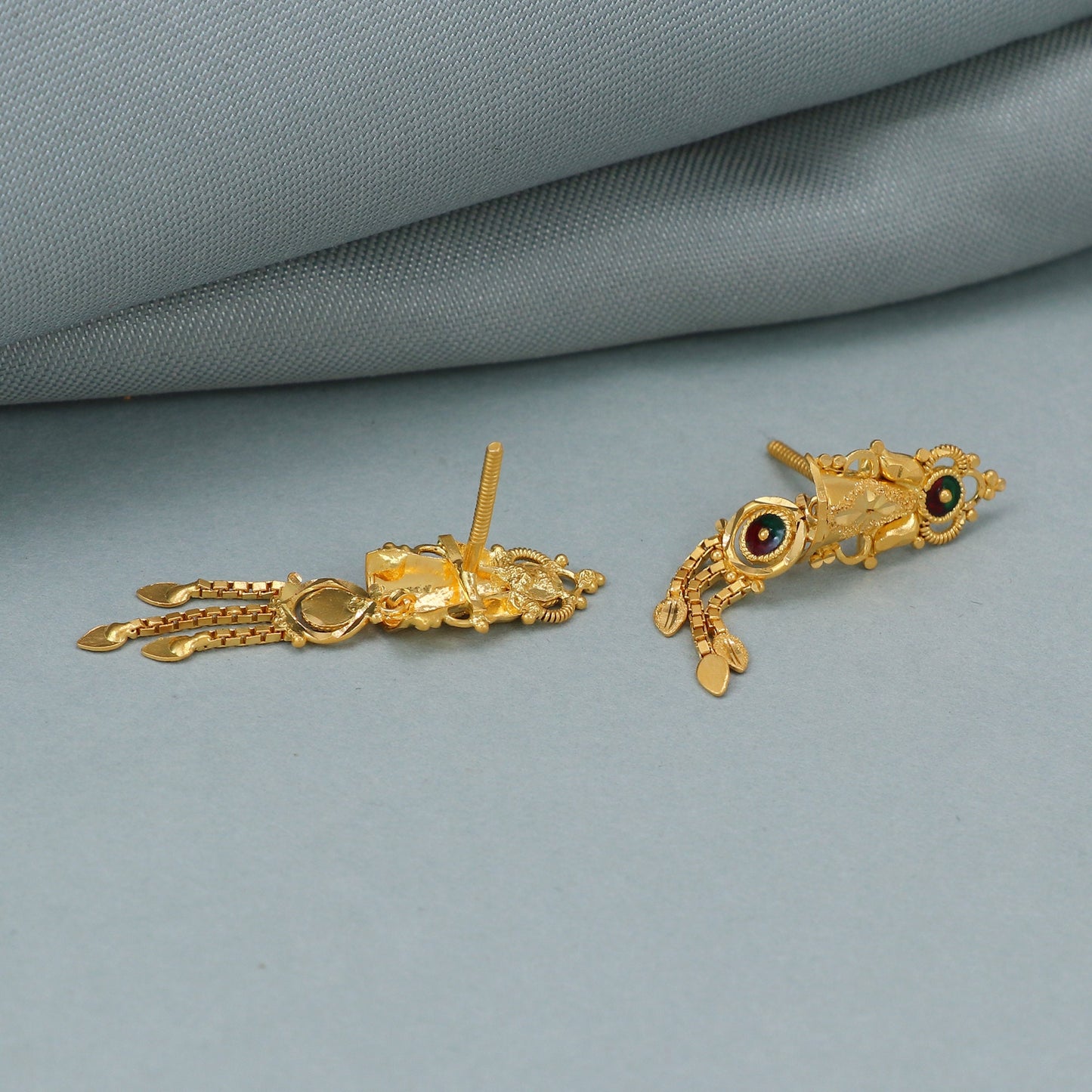 Pure 22k yellow gold earrings stud dangle women indian handmade jewelry,