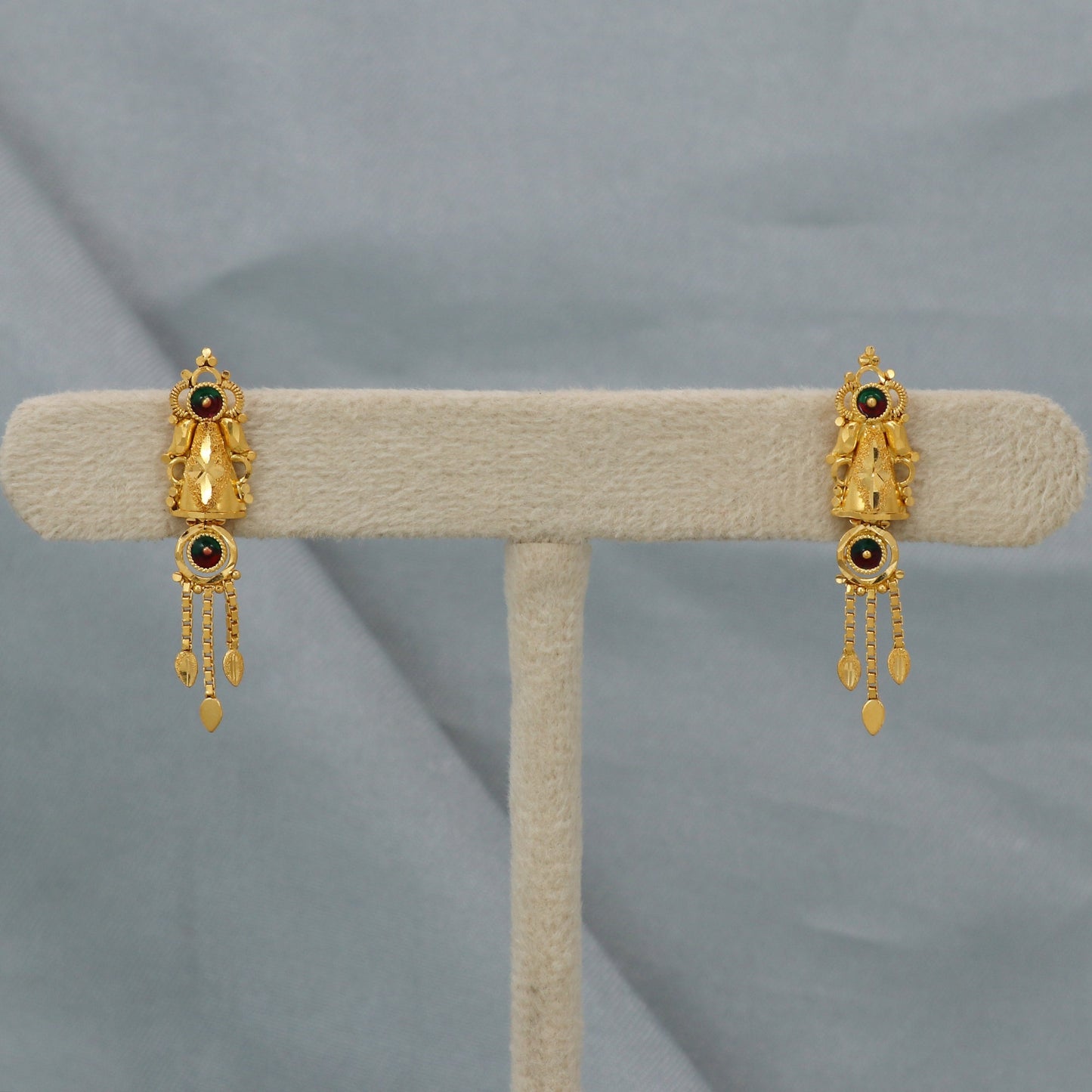 Pure 22k yellow gold earrings stud dangle women indian handmade jewelry,