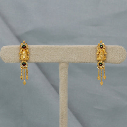 Pure 22k yellow gold earrings stud dangle women indian handmade jewelry,