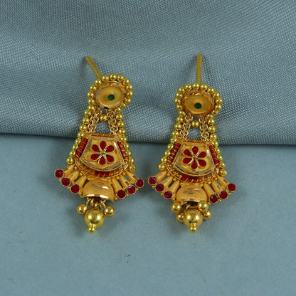 22k Yellow Gold Earrings, Handmade Yellow gold earrings for women, Christmas gift, indian style gold earrings jewelry