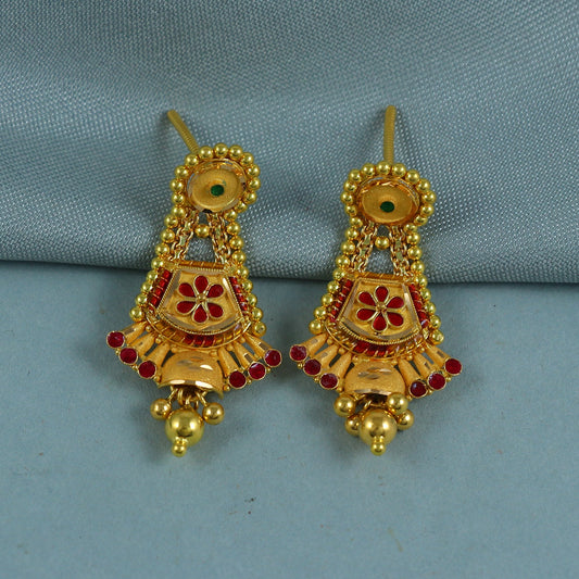 22k Yellow Gold Earrings, Handmade Yellow gold earrings for women, Christmas gift, indian style gold earrings jewelry