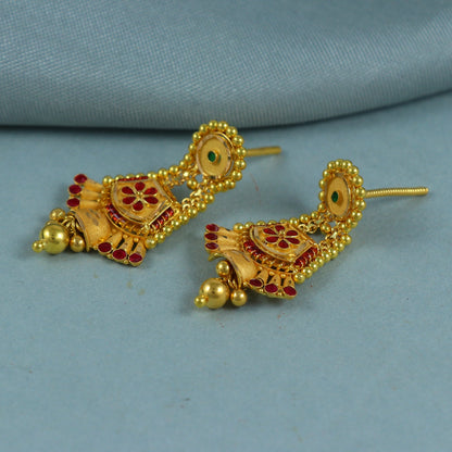 22k Yellow Gold Earrings, Handmade Yellow gold earrings for women, Christmas gift, indian style gold earrings jewelry
