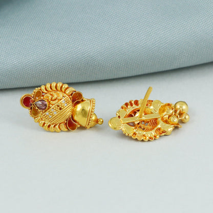 22k Yellow Gold  Earrings dangling bead, Handmade Yellow gold earrings for women, vintage antique design indian gold earrings jewelry,