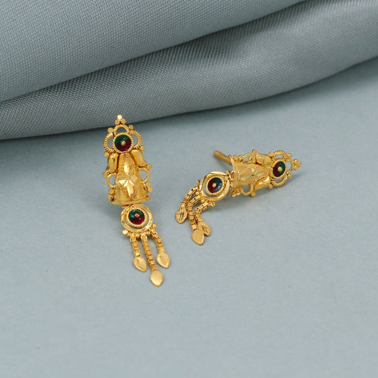 Pure 22k yellow gold earrings stud dangle women indian handmade jewelry,