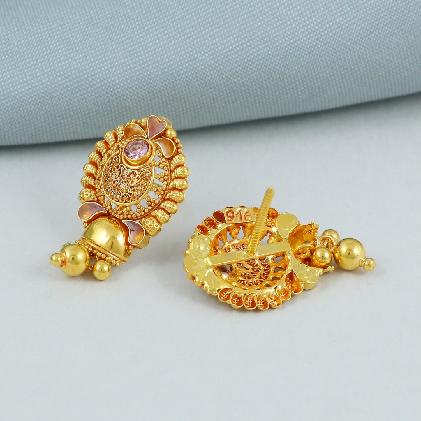 Pure 22k Yellow Gold Dangle Handmade Earrings, K4521