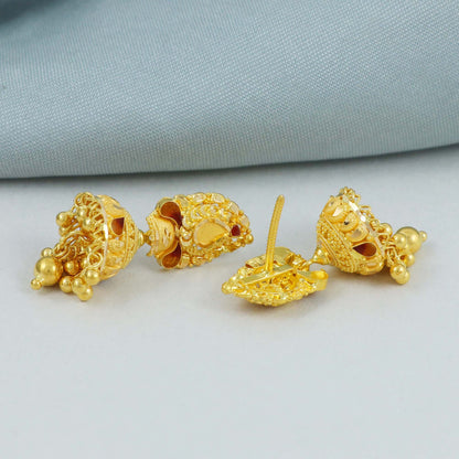 Jhumka Style 22k Yellow Gold Handmade Earrings Jewelry, K4528