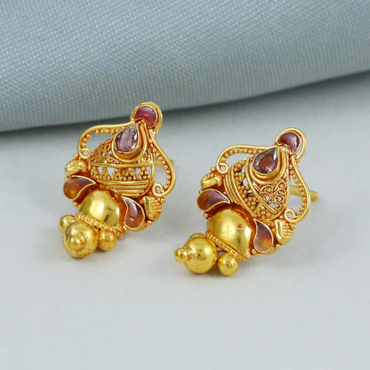 Real 22k Yellow Gold Handmade Earrings Jewelry, K4530