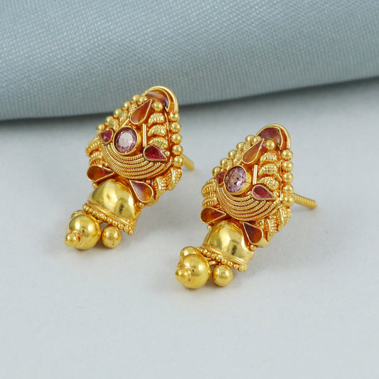 Rajasthani 22k Yellow Gold Handmade Earrings Jewelry, K4533