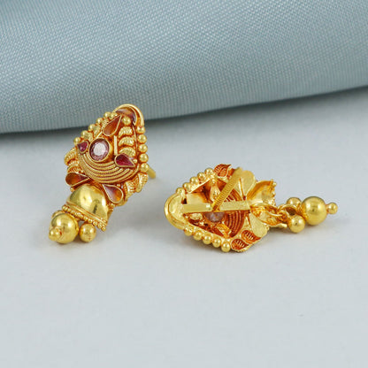 Rajasthani 22k Yellow Gold Handmade Earrings Jewelry, K4533