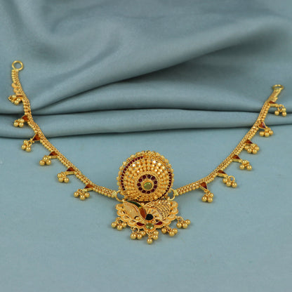 Rajasthani 22k Yellow Gold Indian Gold Borla Matha Patti, Indian Gold Hair Jewelry, Wedding Necklace, Traditional Pure Gold Handmade