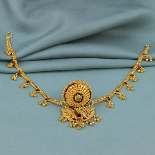 Rajasthani 22k Yellow Gold Indian Gold Borla Matha Patti, Indian Gold Hair Jewelry, Wedding Necklace, Traditional Pure Gold Handmade