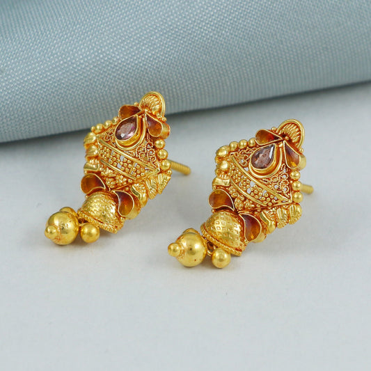 22k 22kt Gold Earrings Indian Handmade Jewelry, K4552
