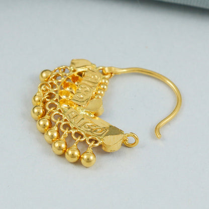 22k yellow gold nath with small danling beads, K4579