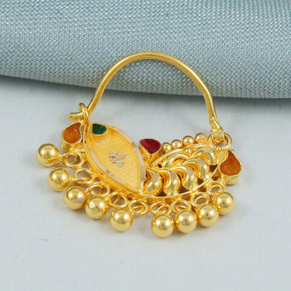 22k yellow gold nath with small danling beads, K4579