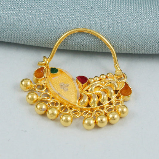 22k yellow gold nath with small danling beads, K4579