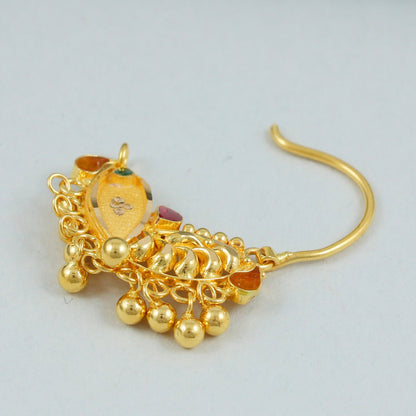 22k yellow gold nath with small danling beads, K4579