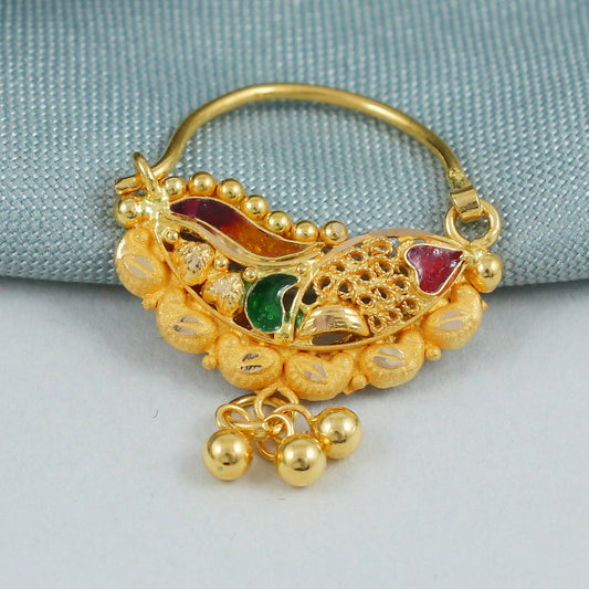 handcrafted 22kt solid gold nose ring nosering indian jewelry traditional indian nath bridal Jewelry, K4582