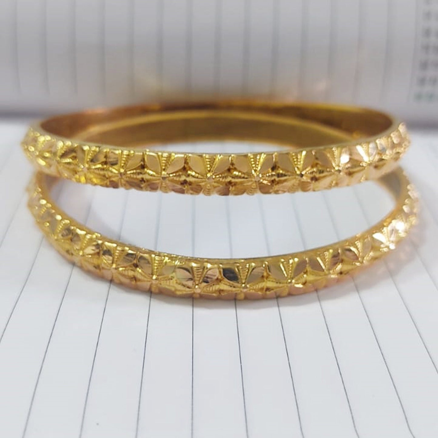 22k Gold Bangle Indian Handmade lightweight wax filled, Single Bangle, size, Handmade Gold Bangle Floral Design, Light Weight Delicate
