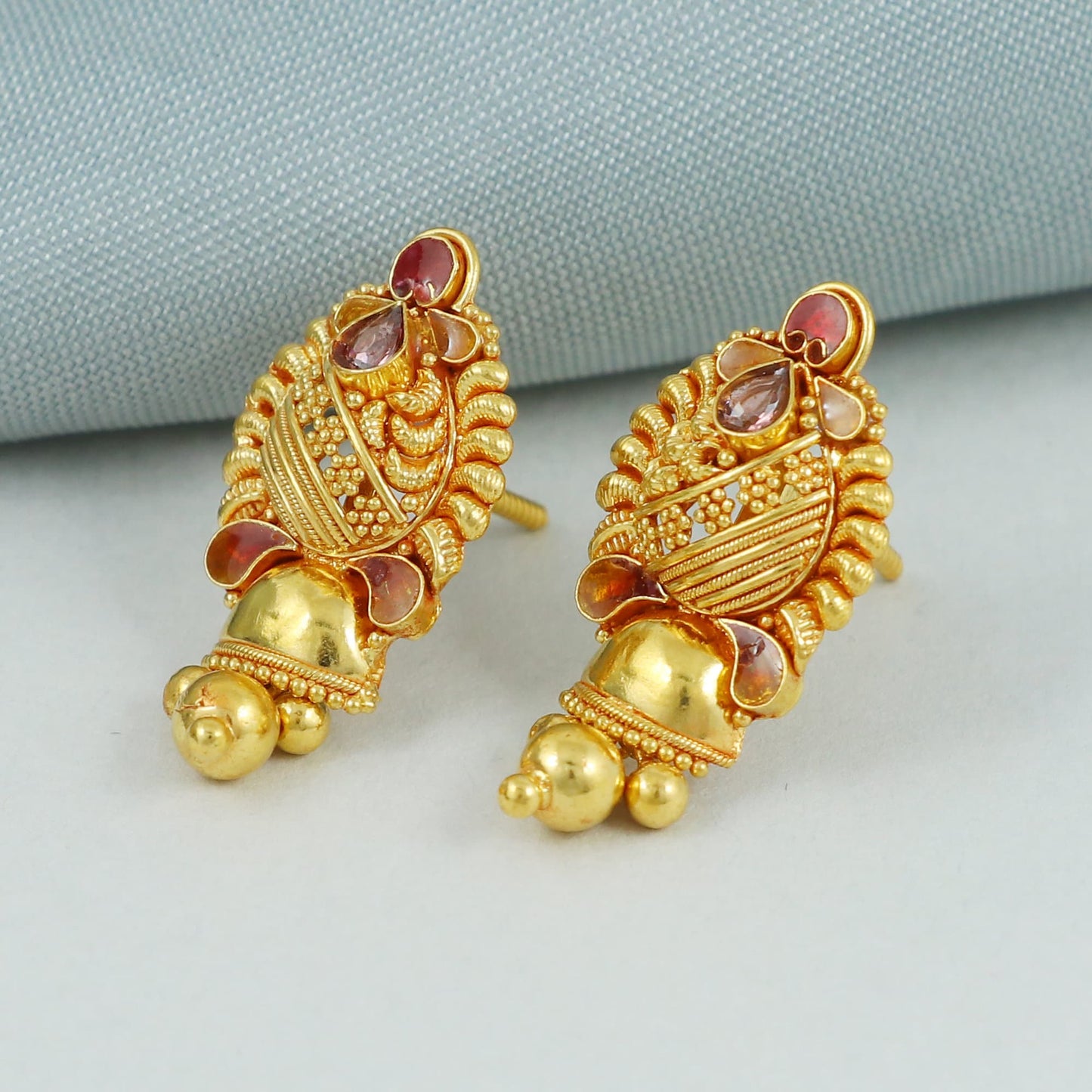 22k Yellow Gold  Earrings dangling bead, Handmade Yellow gold earrings for women, vintage antique design indian gold earrings jewelry,