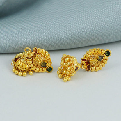 Intricate 22k Yellow Gold Dangle Jhumka Earrings Handmade Jewelry for Gift, K4506