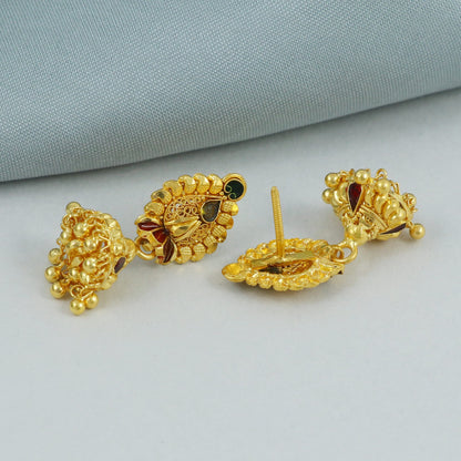 Intricate 22k Yellow Gold Dangle Jhumka Earrings Handmade Jewelry for Gift, K4506