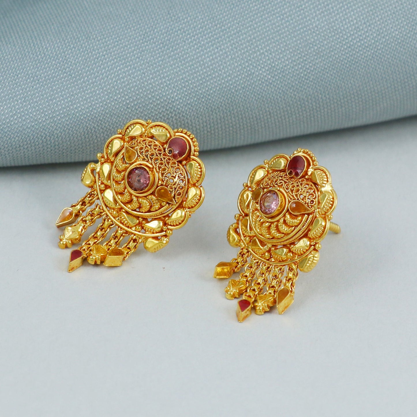 22k Yellow Gold Dangle Handmade Earrings, K4515