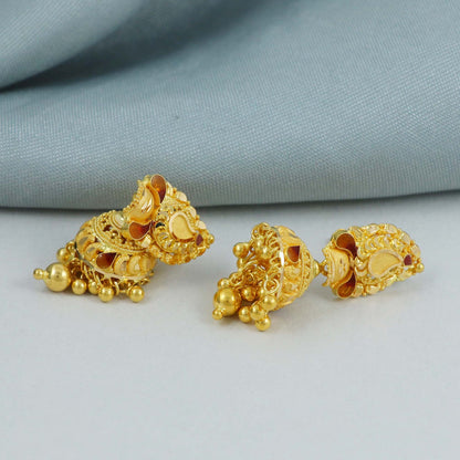 Jhumka Style 22k Yellow Gold Handmade Earrings Jewelry, K4528