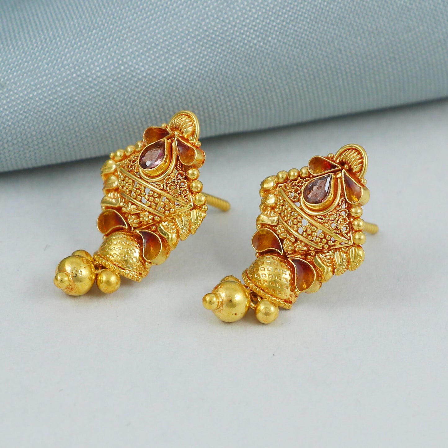 22k 22kt Gold Earrings Indian Handmade Jewelry, K4552