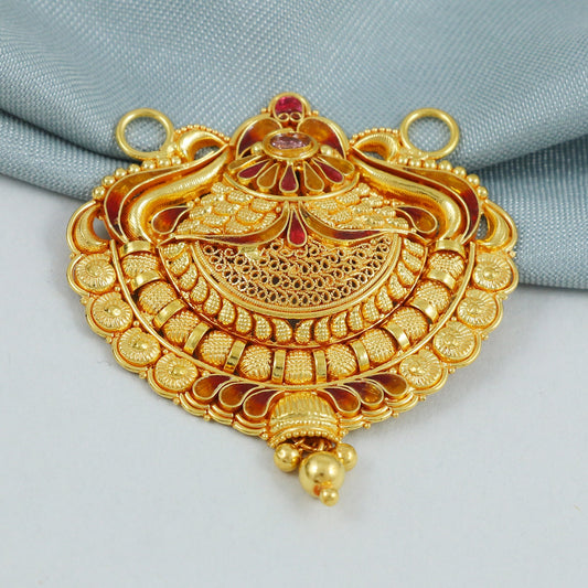 22k Yellow Gold Indian Ethnic Pendant for Women, Pure Gold Jewelry 7.85g, 4.5cm x 4cm, ", K4556