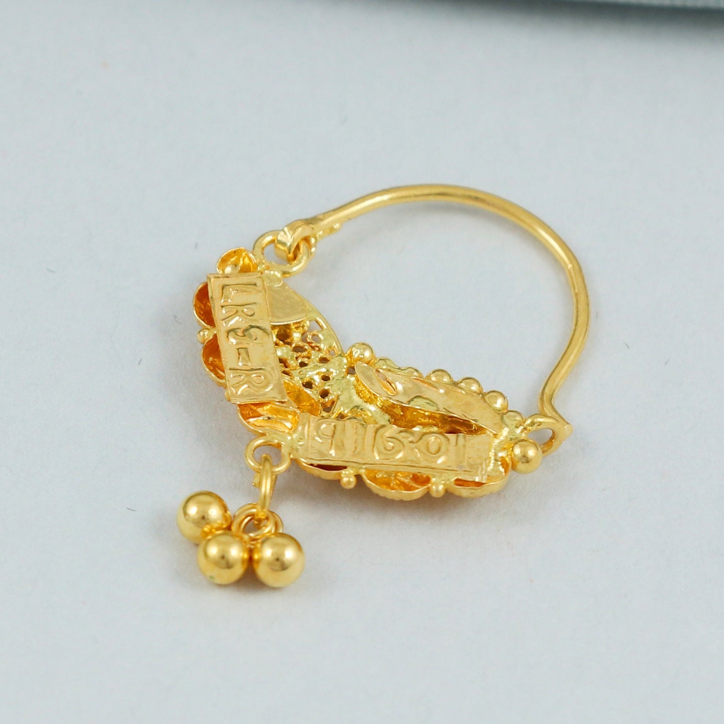 handcrafted 22kt solid gold nose ring nosering indian jewelry traditional indian nath bridal Jewelry, K4582