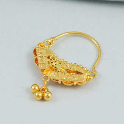 handcrafted 22kt solid gold nose ring nosering indian jewelry traditional indian nath bridal Jewelry, K4582