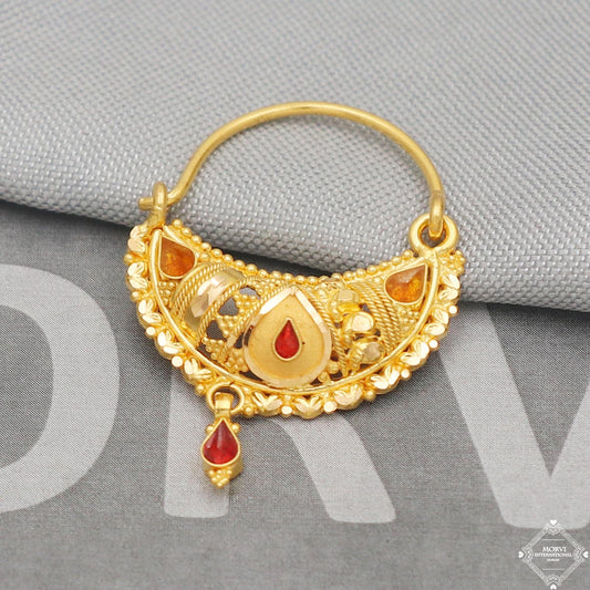 22k gold nose ring piercing pin, or hoop earrings Handmade Jewelry, K5004
