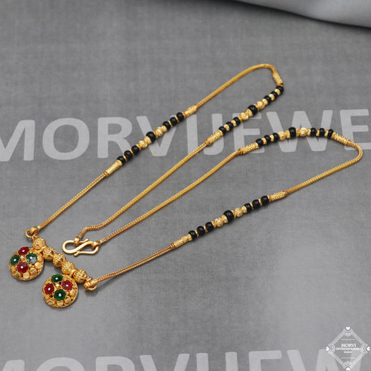 22k gold chain mangalsutra necklace with gold beads and black beads, Indian Wife Jewelry gift, 22k gold necklace, K5007