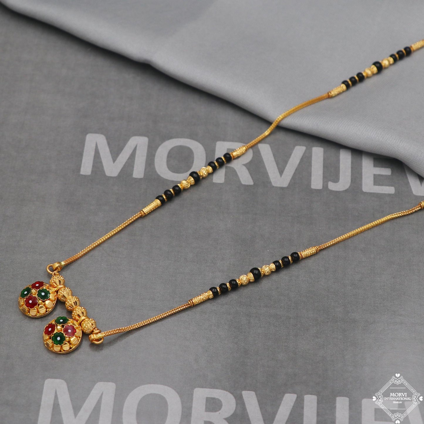 22k gold chain mangalsutra necklace with gold beads and black beads, Indian Wife Jewelry gift, 22k gold necklace, K5007