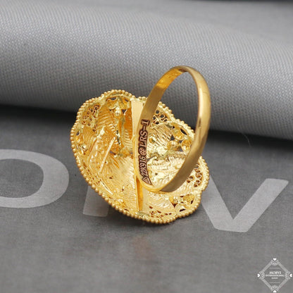 22k Yellow Gold Ring Round Jewelry, Handmade Indian Vintage and antique design, Pure Gold Ring, All Size, K5018