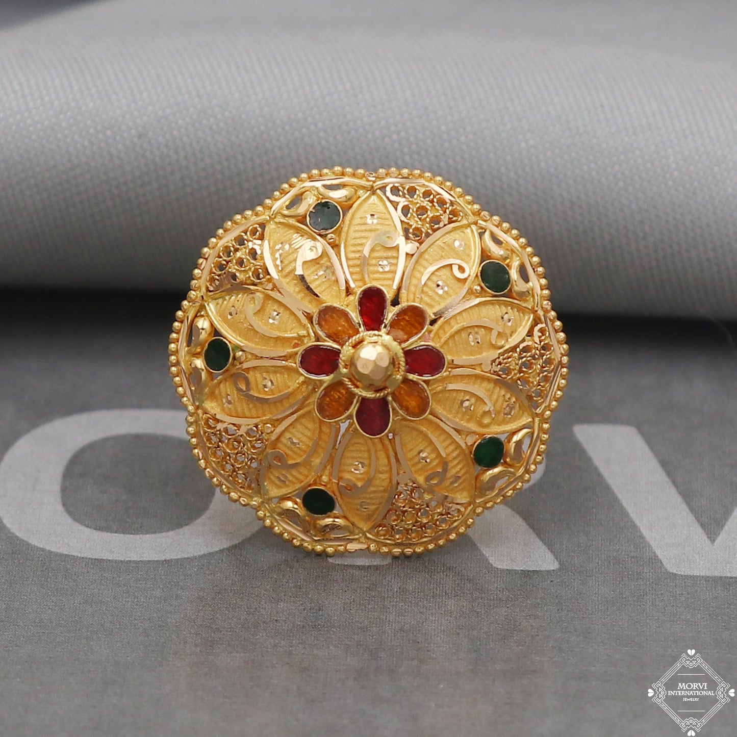 22k Yellow Gold Ring Round Jewelry, Handmade Indian Vintage and antique design, Pure Gold Ring, All Size, K5018